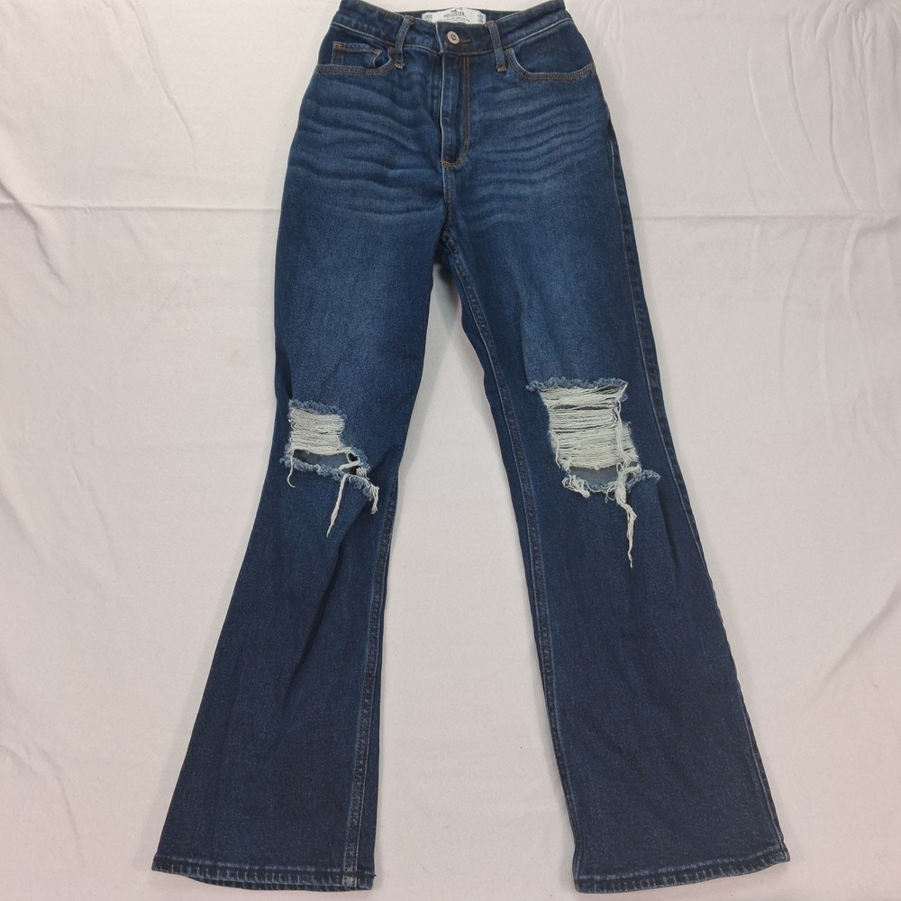 Hollister Jeans Womens 00S Curvy Ultra High-Rise Dad Jean Blue Distressed EUC